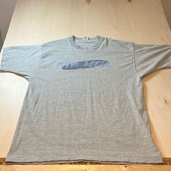 Vintage Y2K‎ The attic Logo Grey and Blue T shirt Made in the USA XL - Picture 1 of 4